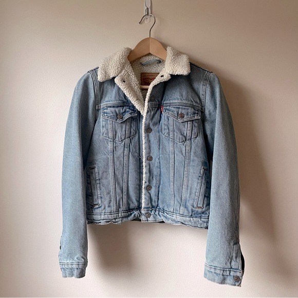 women’s levi’s sherpa denim jacket xs - Picture 1 of 4